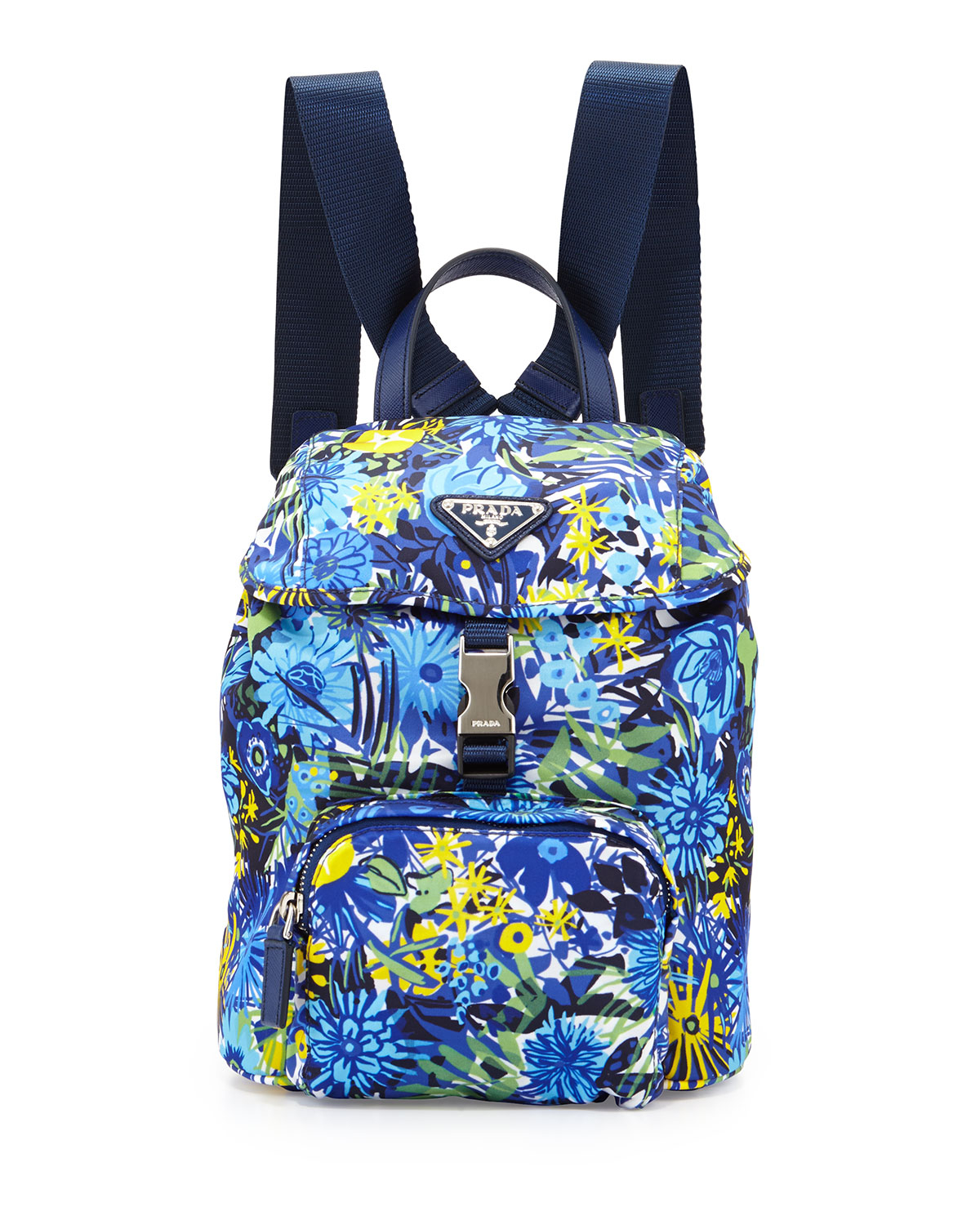 Prada Nylon Small Floral-Print Backpack in Blue | Lyst  