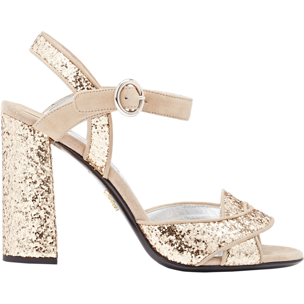 Lyst - Prada Suede & Glitter Ankle-strap Sandals in Metallic