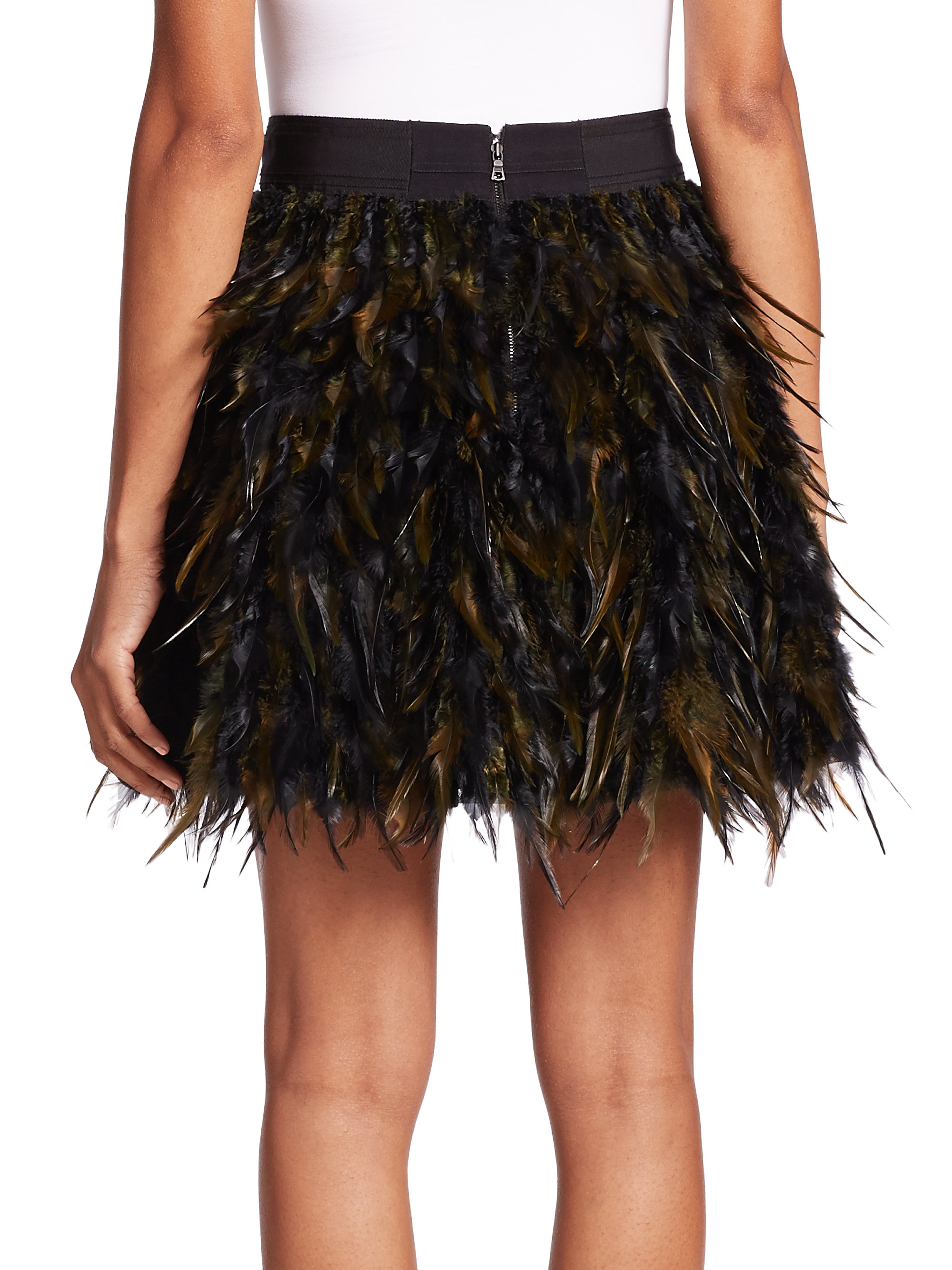 Alice + olivia Cina Feather Flare Mini Skirt in Brown | Lyst