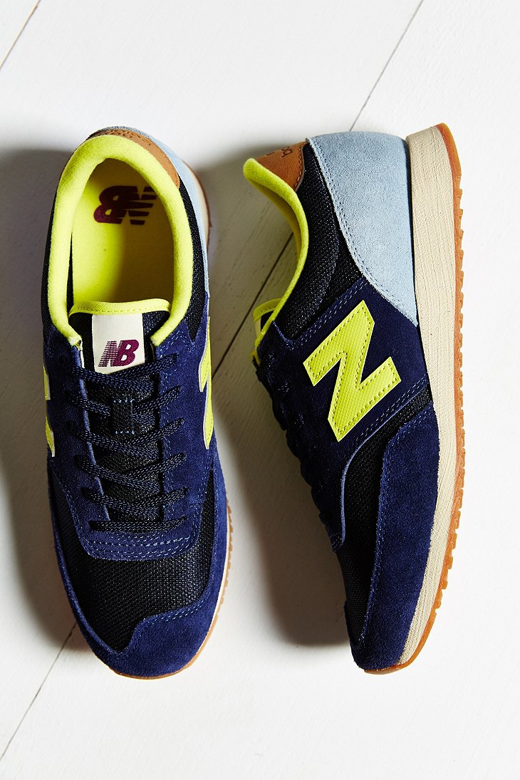 new balance 620 navy and yellow suede mesh trainers
