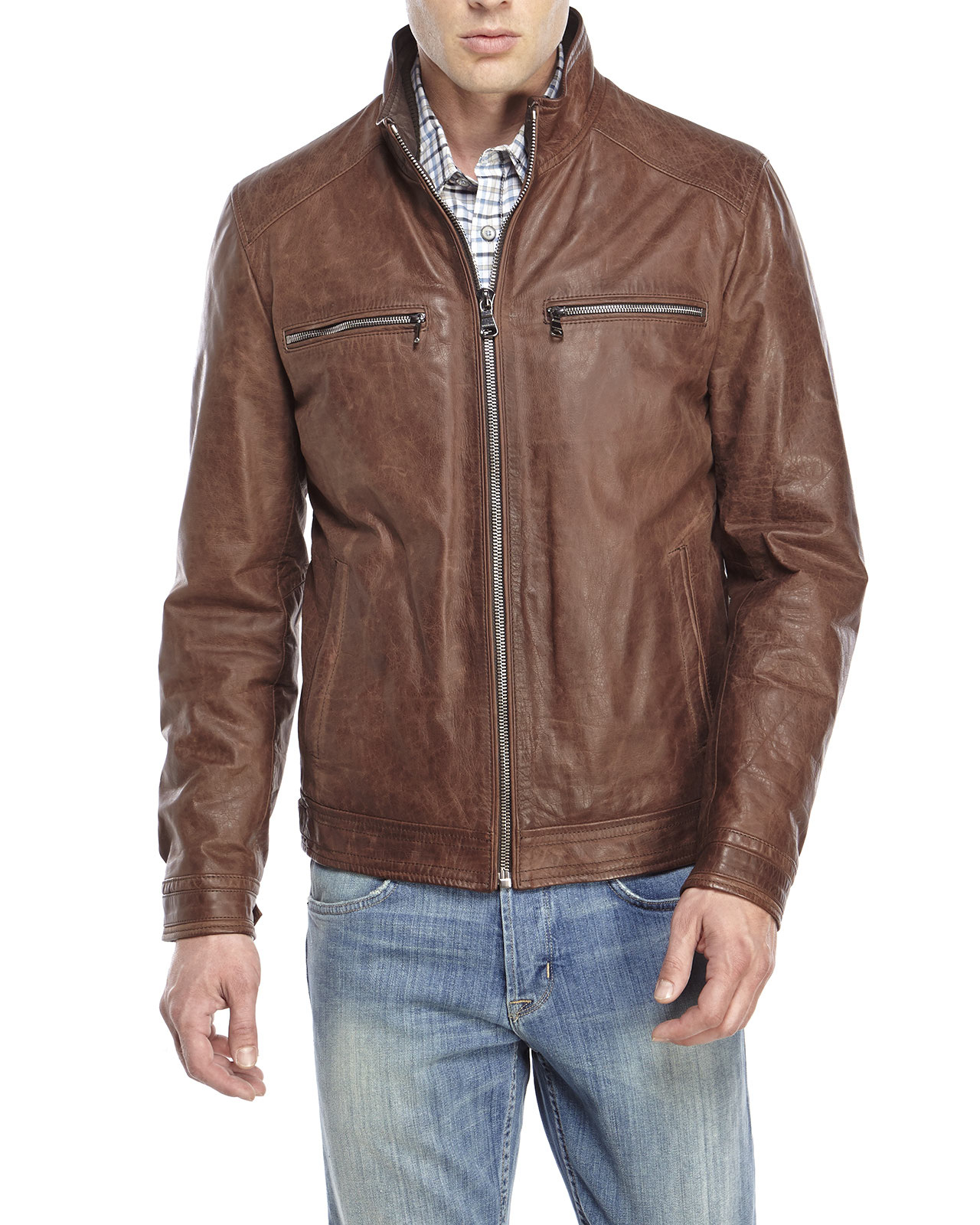 Lyst - Boss Alven Buffalo Leather Jacket in Brown for Men