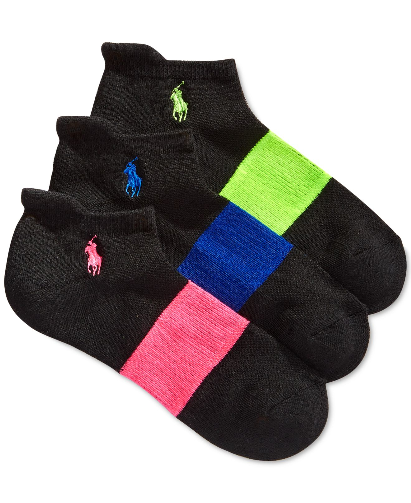 Polo ralph lauren Women's Arch Stripe Ankle Socks 3 Pack in Black