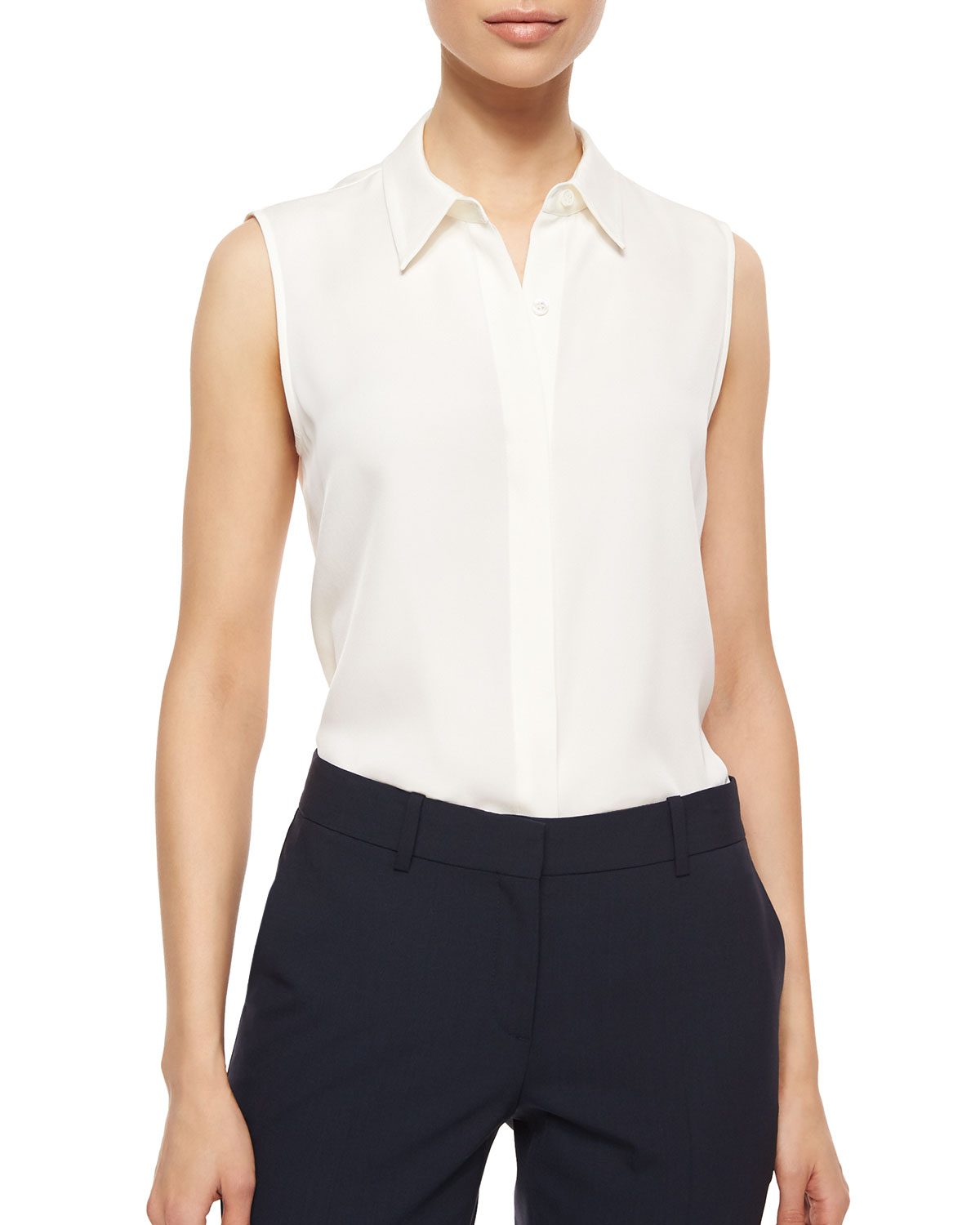 Theory Tanelis Sleeveless Silk Blouse in White (IVORY) | Lyst