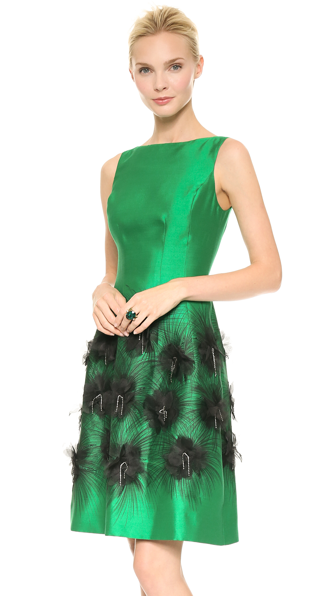 Lyst - Lela rose Cocktail Dress with Embroidered Skirt Emeraldivory in ...