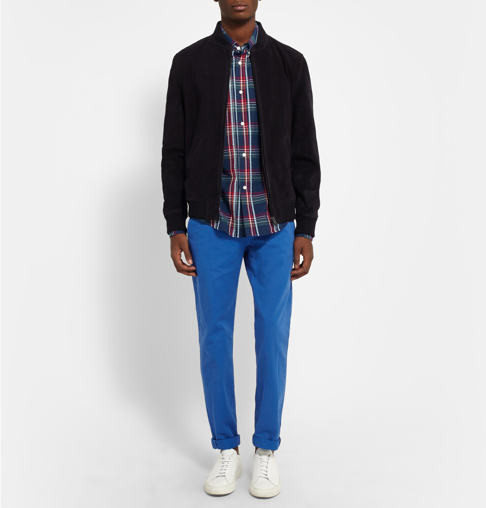 Band of outsiders Madras-Check Seersucker Cotton Shirt in Blue for Men ...