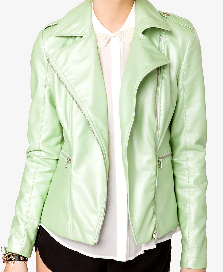 Forever 21 Pearlized Faux Leather Jacket In Green Lyst