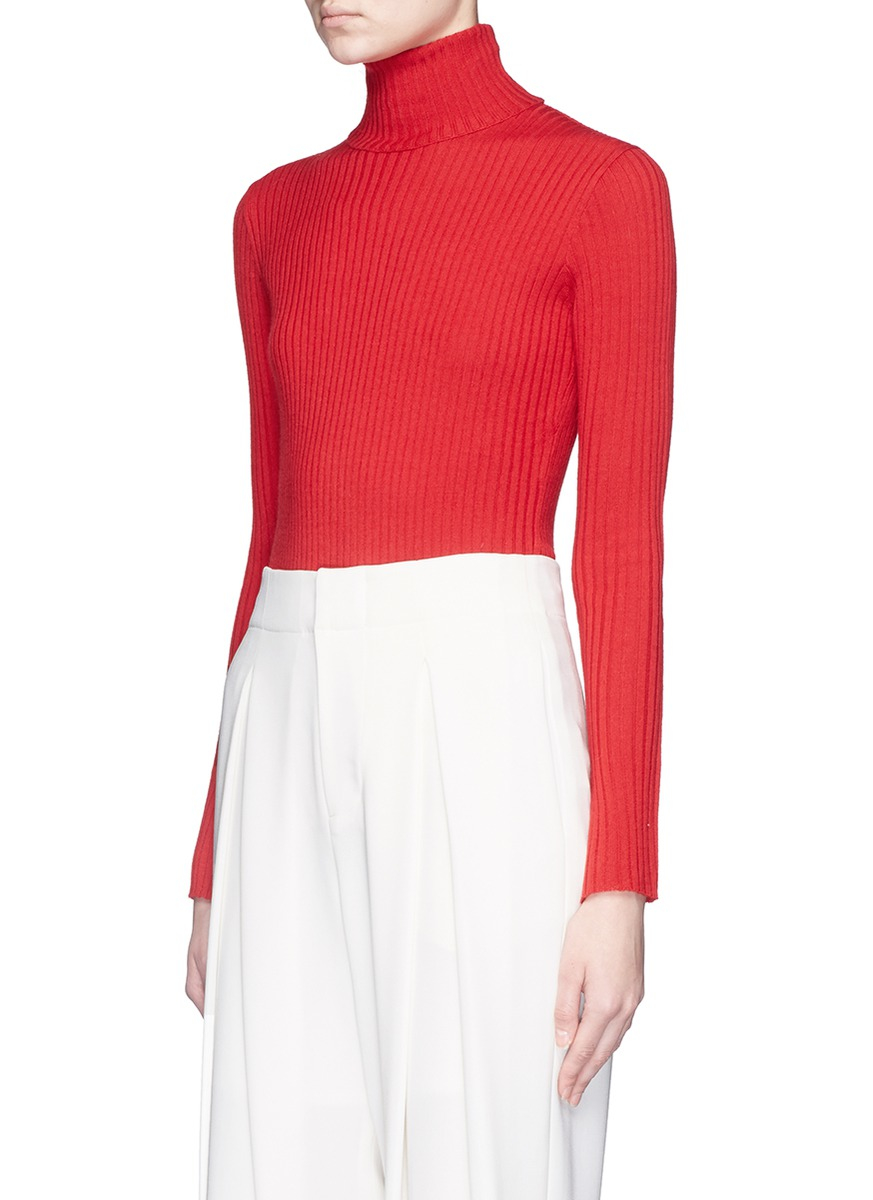 Lyst Chictopia Turtleneck Wool Blend Knit Leotard in Red