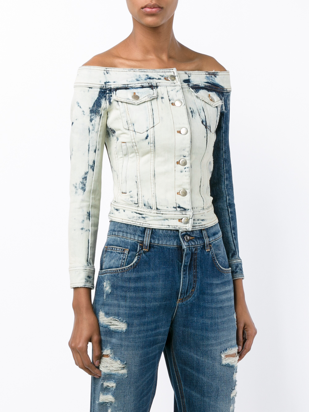 Lyst - Faith Connexion Off-shoulder Denim Jacket in White