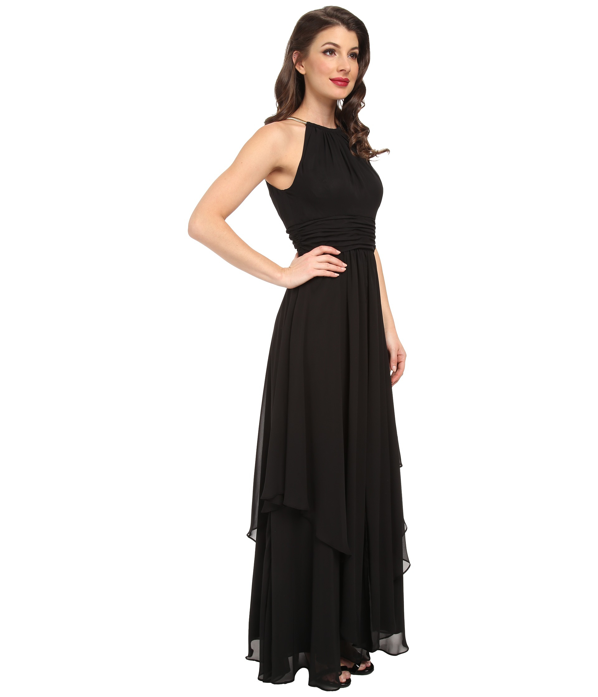 Eliza j Halter Neck Dress W/ Crisscross Waist And Long Skirt in Black ...