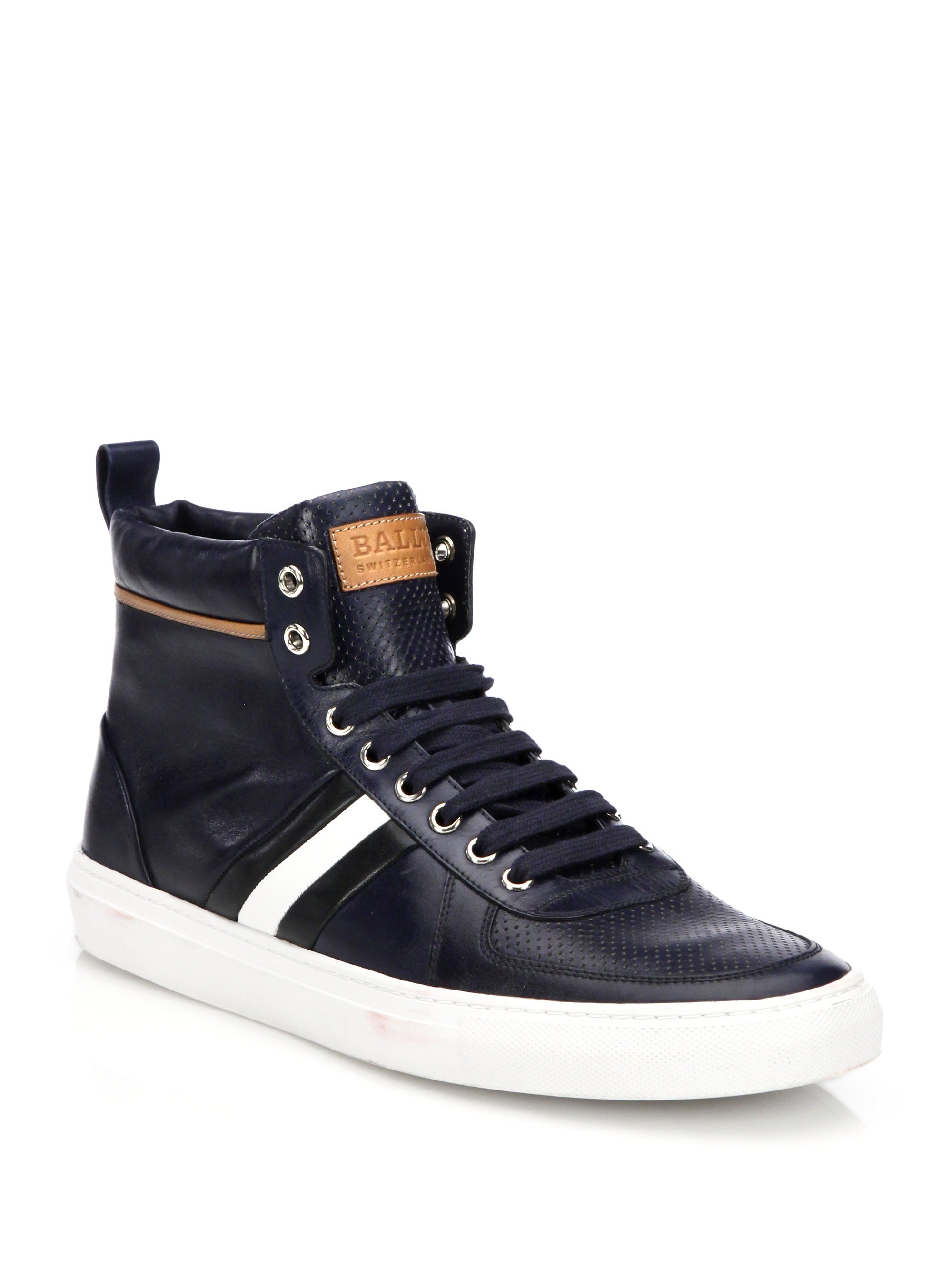 Lyst Bally Perforated Leather High Top Sneakers In Blue 