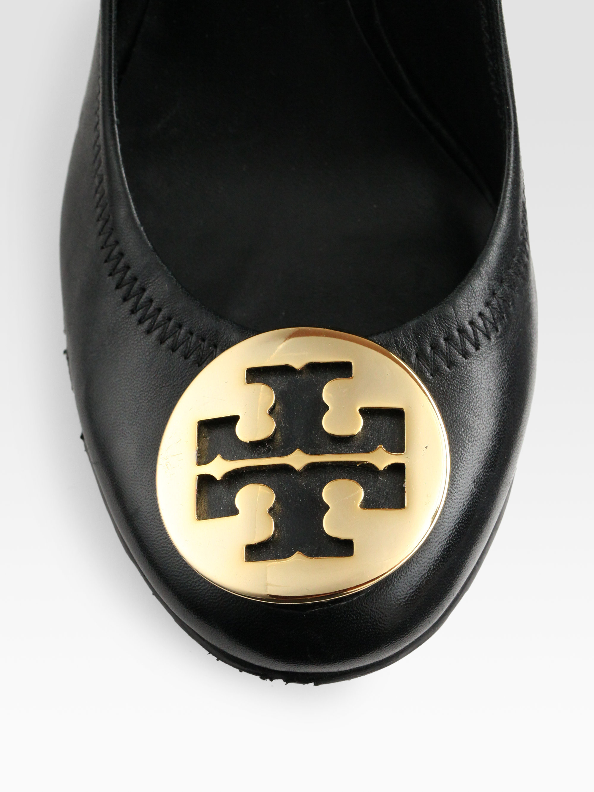 Lyst - Tory Burch Sophie Leather Logo Wedge Pumps in Black