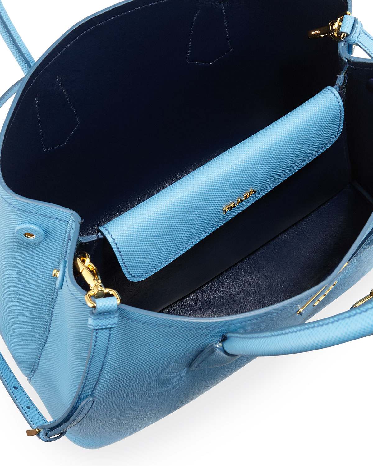 Prada Saffiano Cuir Double Small Tote Bag in Blue (MARE/BLUETTE ...