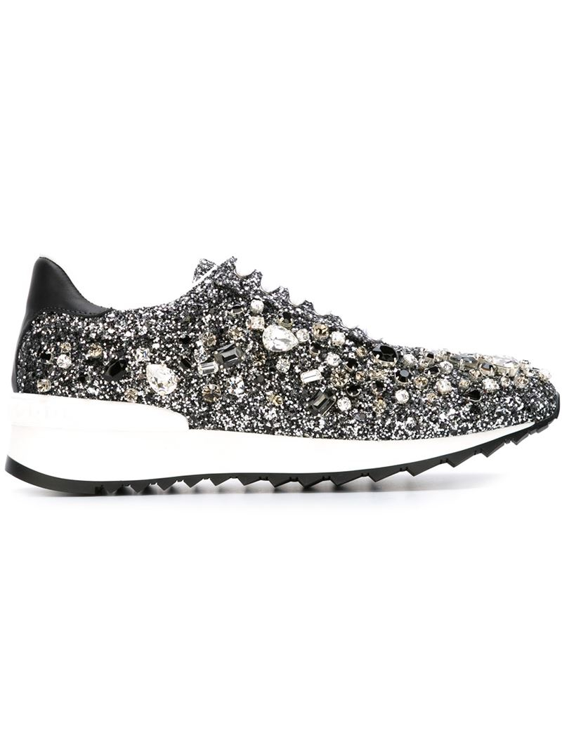 Casadei Embellished Glitter Sneakers in Black Lyst