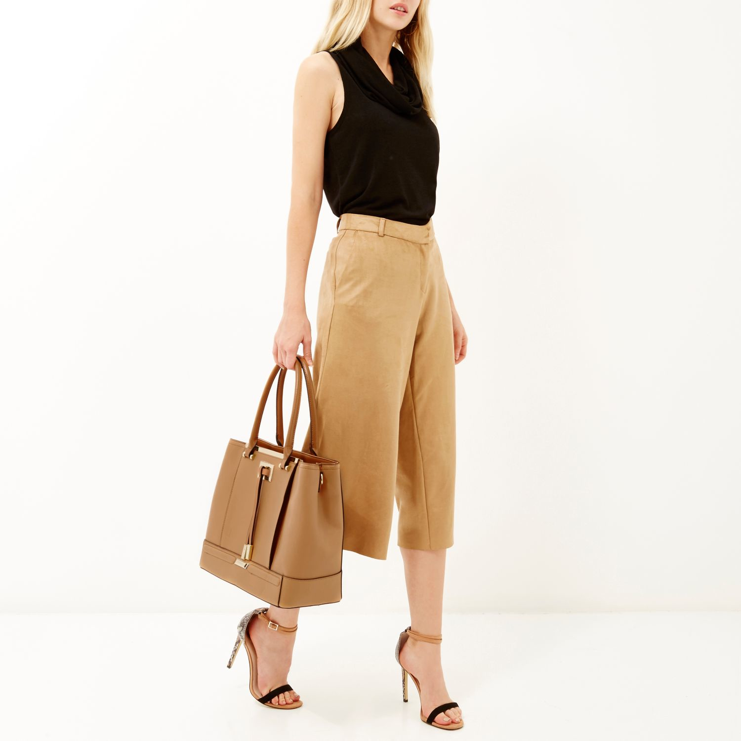 Lyst - River island Tan Brown Structured Tote Handbag in Natural