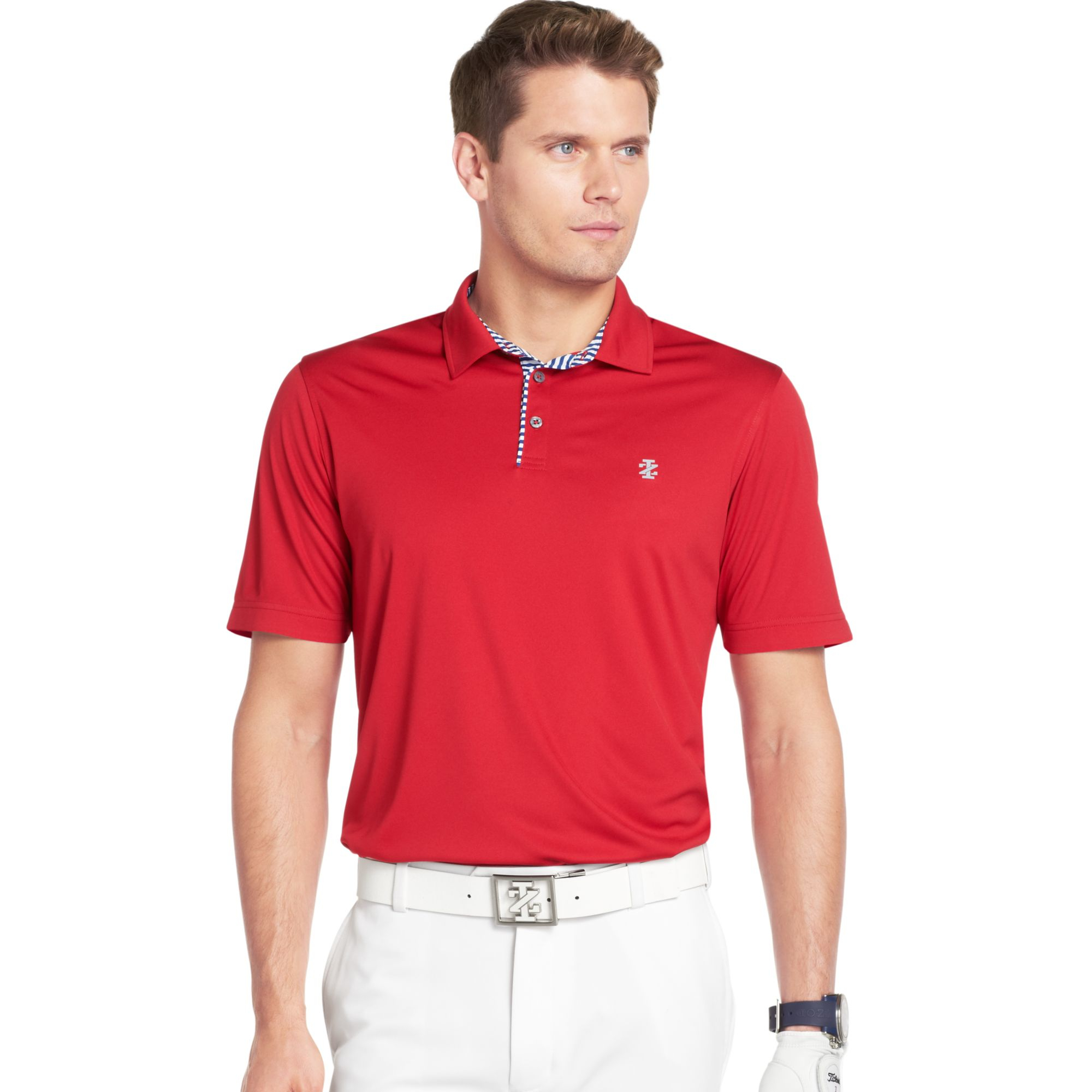 Izod Short Sleeve Solid Performance Golf Polo with Stripe Trim Detail ...