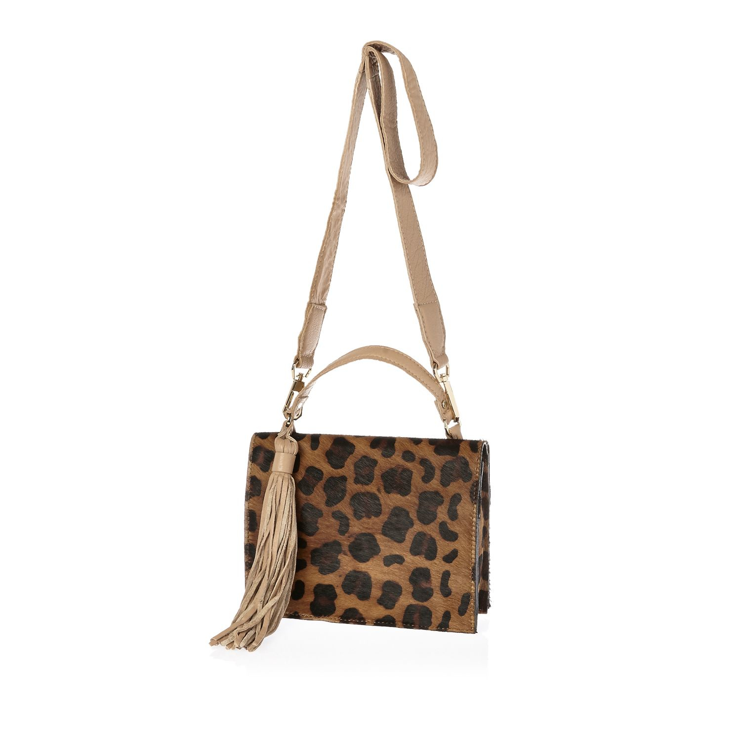 River Island Brown Leather Leopard Print Box Bag In Lyst Gallery