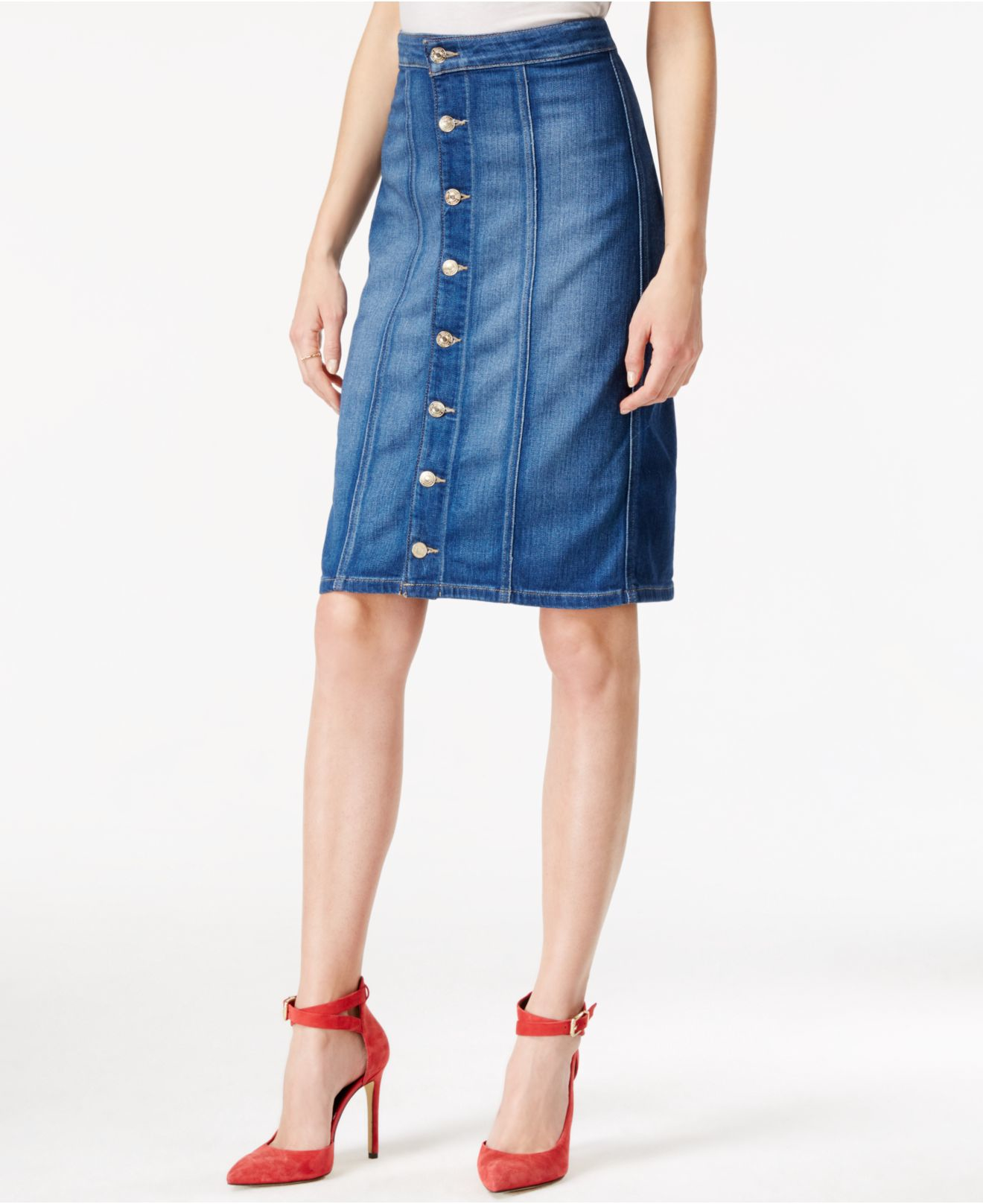 Lyst - Guess Button-front Denim Skirt in Blue