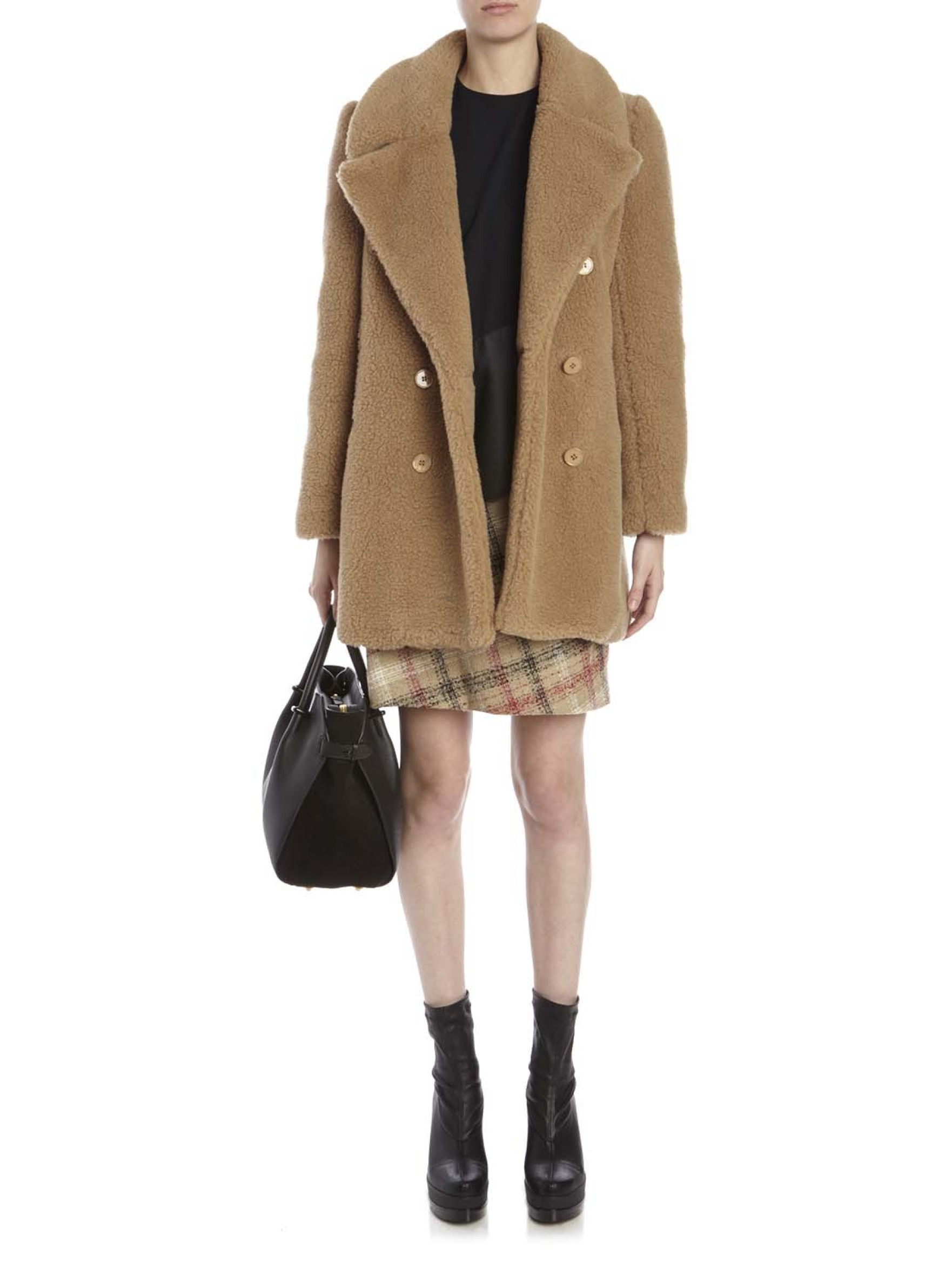 Carven Faux Shearling Coat in Natural | Lyst