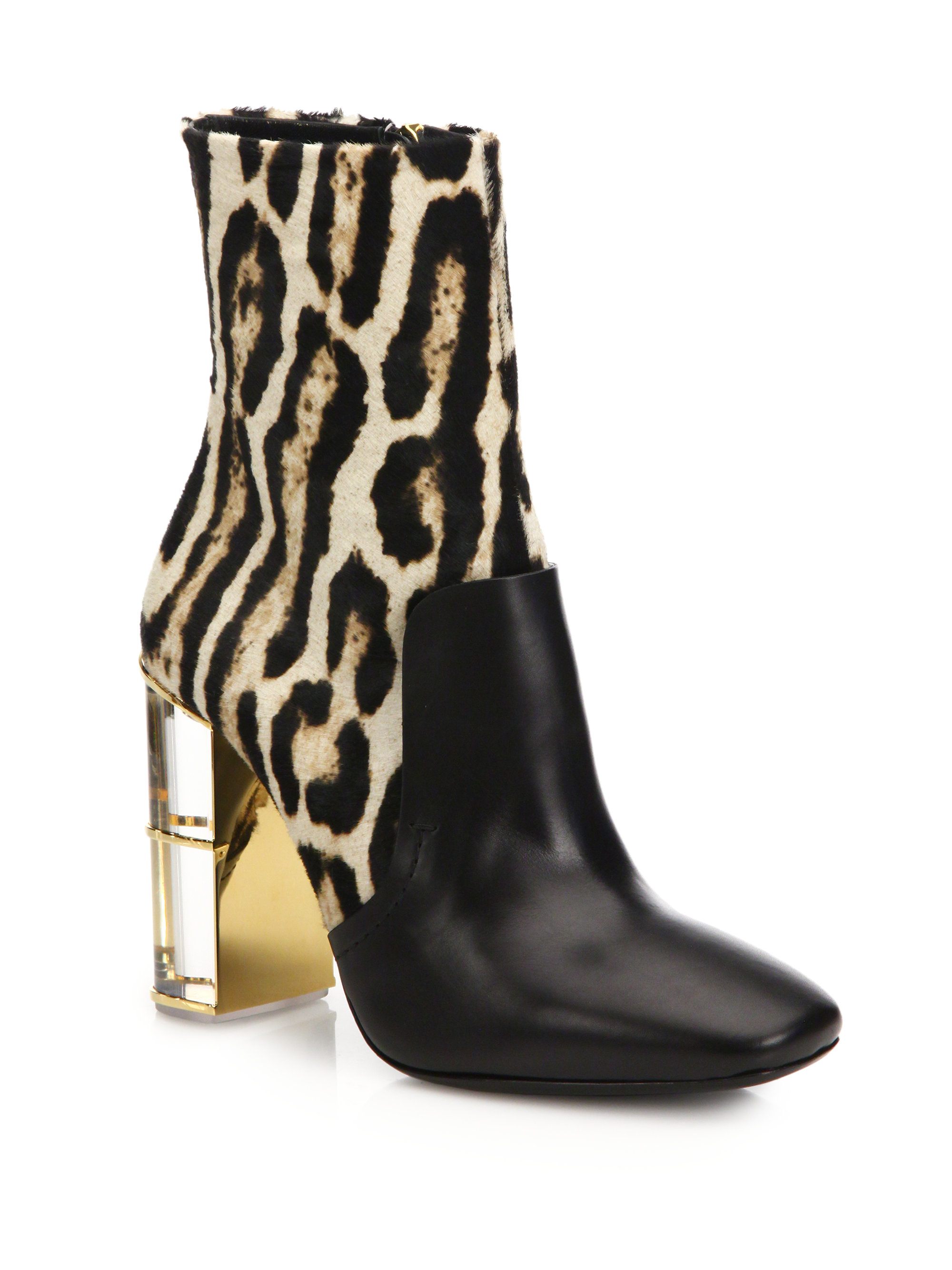 Lyst - Roberto Cavalli Leopard-Print Calf-Hair Ankle Boots in Black