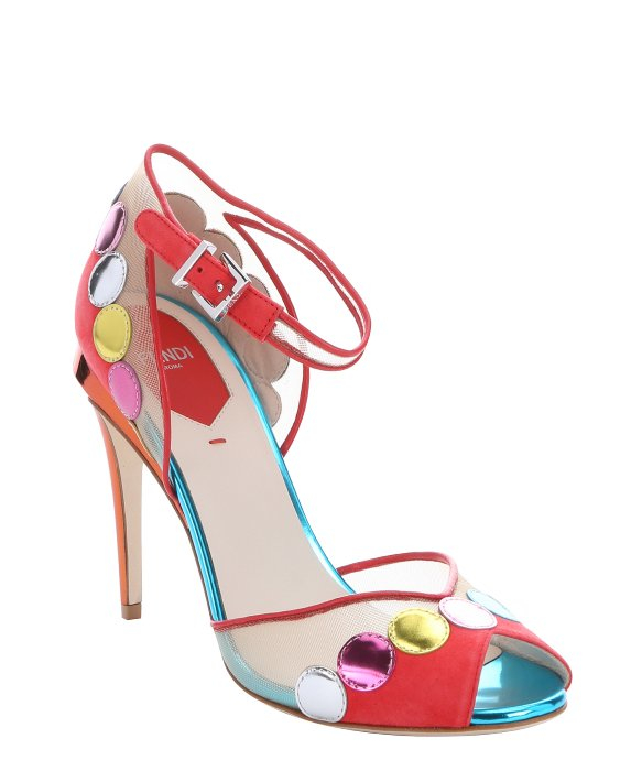 Lyst - Fendi Coral Multicolored Leather And Mesh Peep Toe Pumps