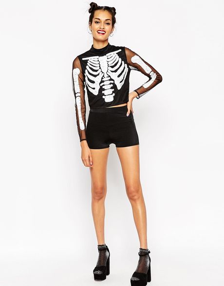 Asos Halloween Top With Embellished Skeleton in Black | Lyst