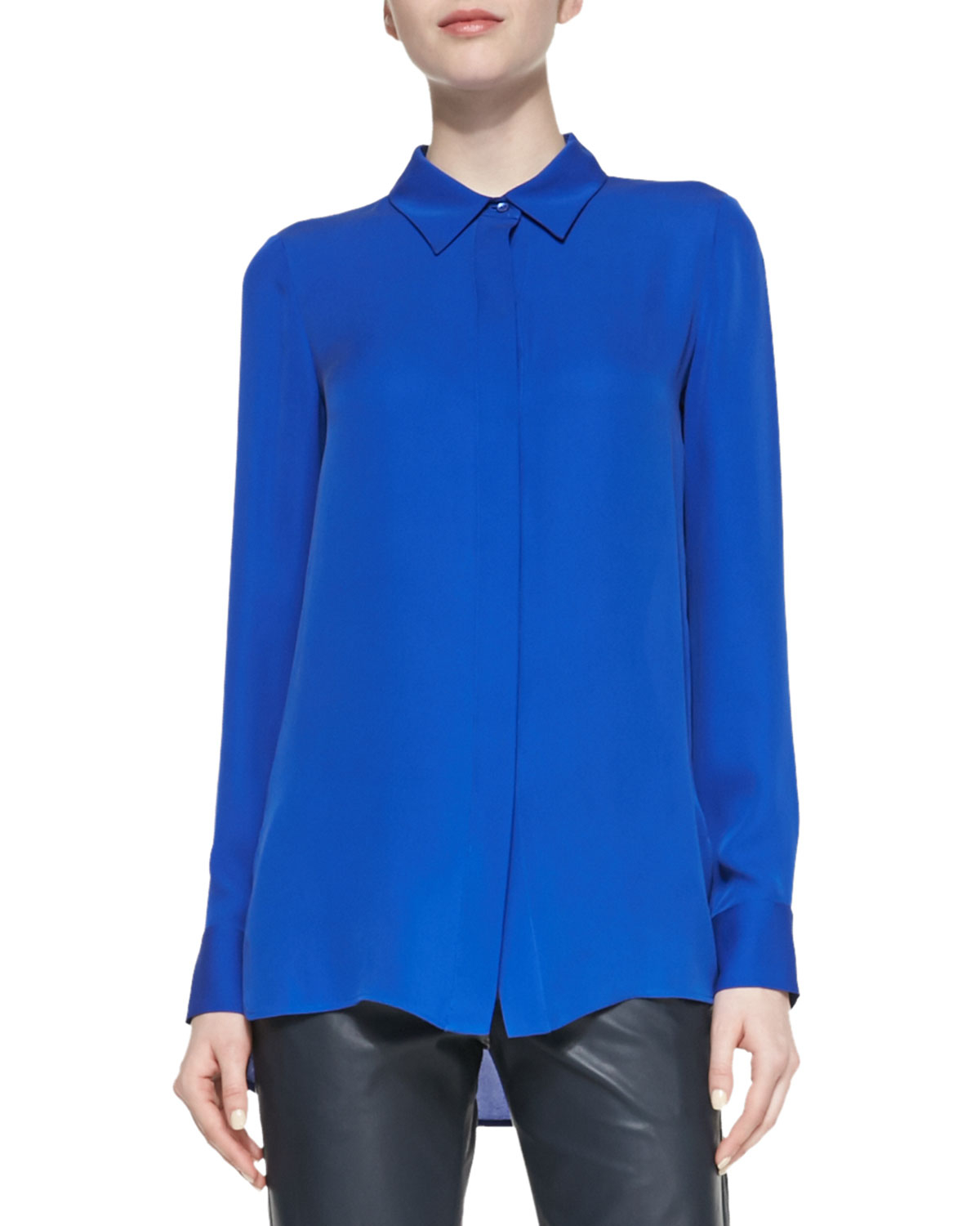 Vince Classic Long-Sleeve Silk Blouse in Blue (COBALT) | Lyst