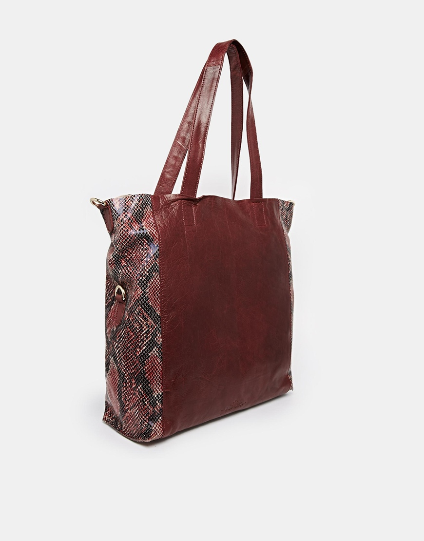 Urbancode Leather Cranberry Unstructured Shopper Bag with Snake Gusset ...