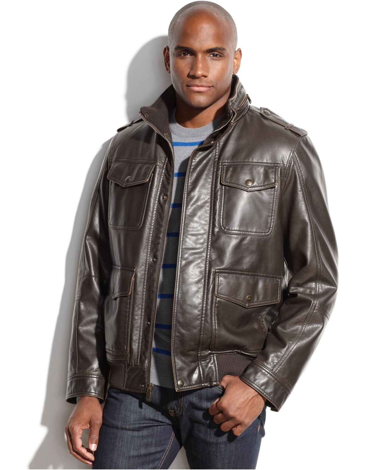 Lyst Dockers Faux Shearling Lined Leather Jacket In Brown For Men Gallery