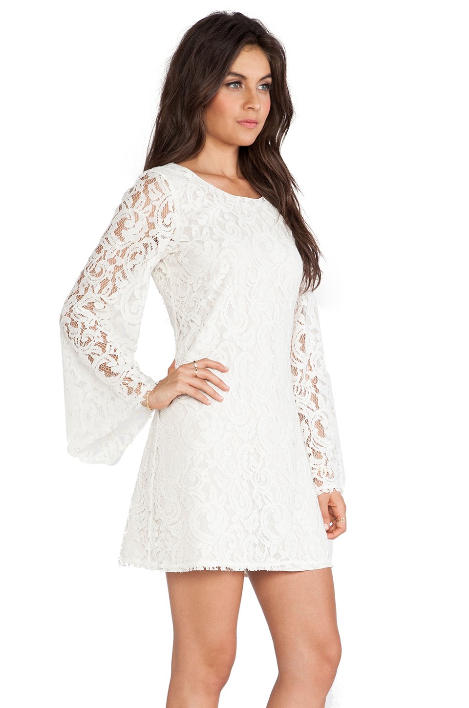 Loveshackfancy Baroque Lace Bell Sleeve Mini Dress in White | Lyst