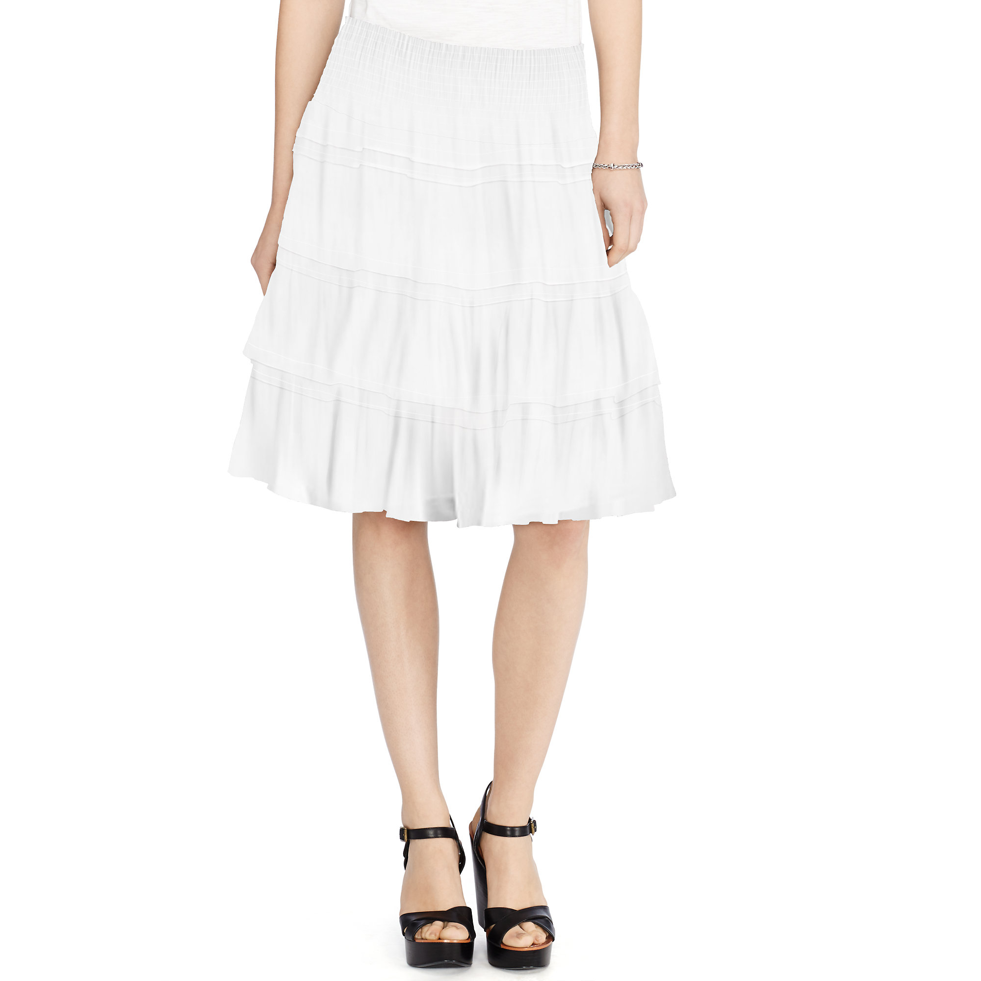 Lyst - Ralph Lauren Smocked-waist Tiered Skirt in White