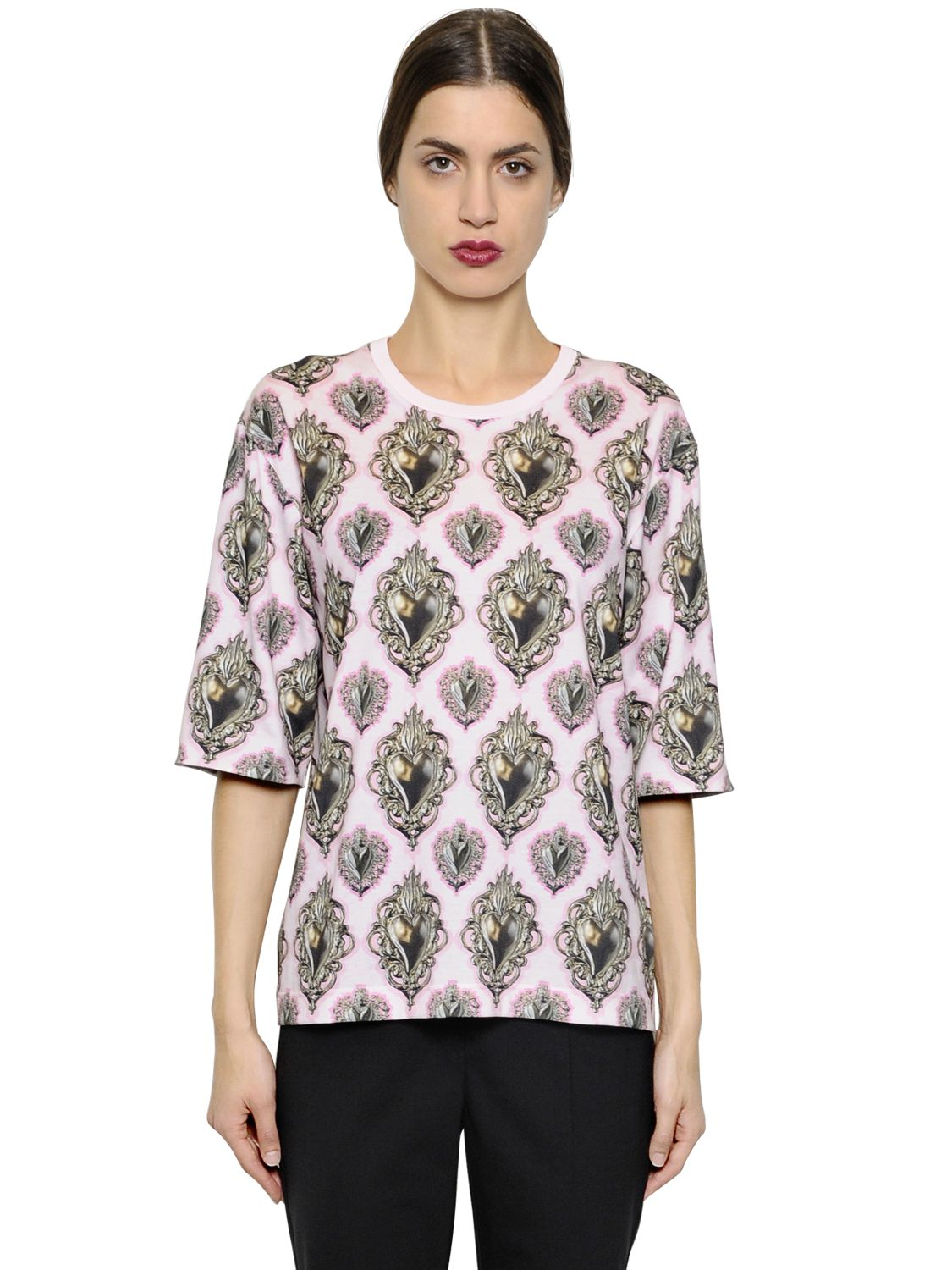 Dolce & gabbana Oversized Sacred Heart Cotton T-Shirt in Pink | Lyst