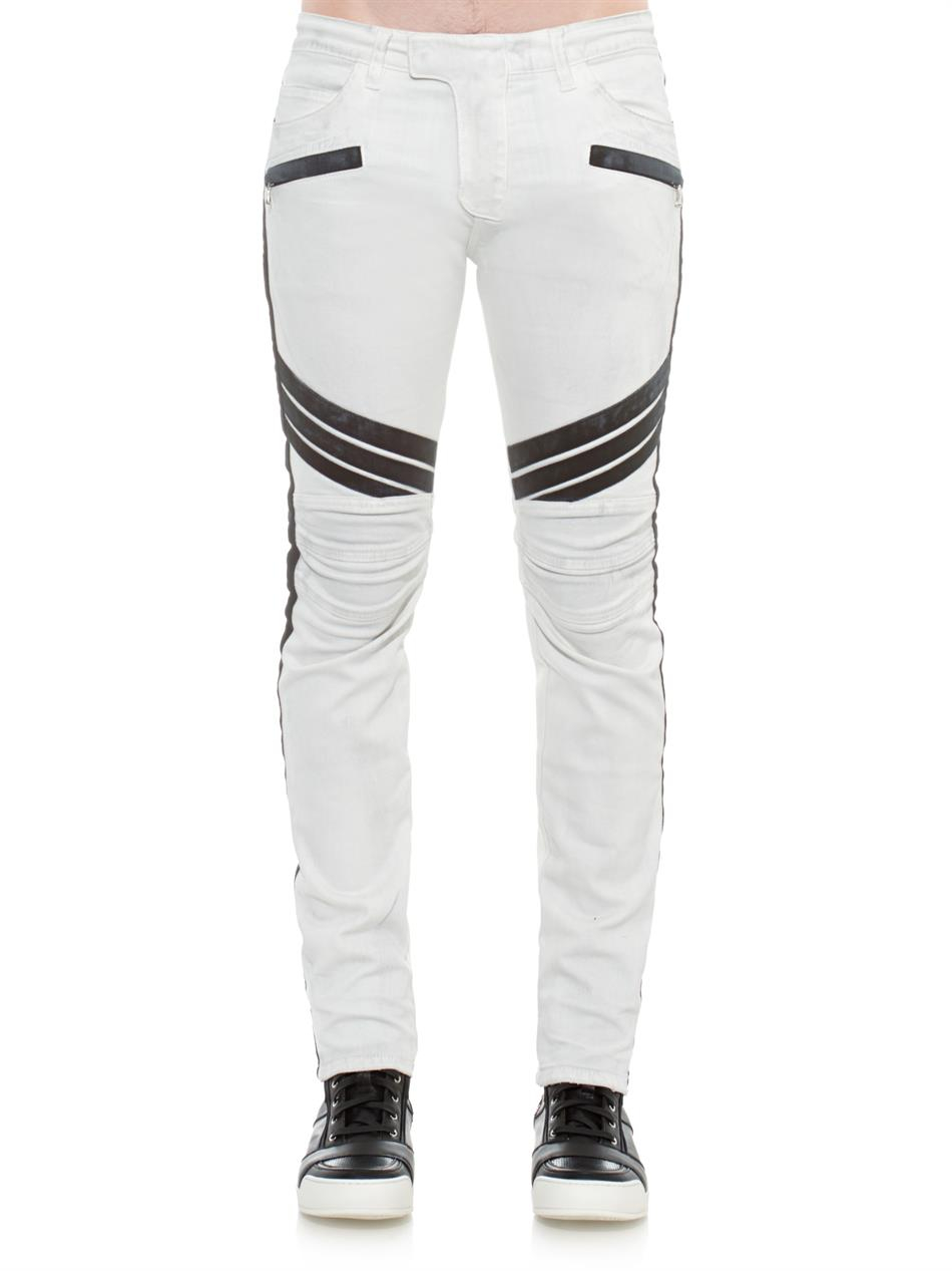 Balmain Biker Slim-Fit Jeans in White for Men | Lyst