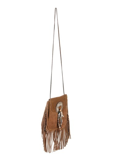 Saint laurent Anita Fringed Flat Bag in Brown | Lyst