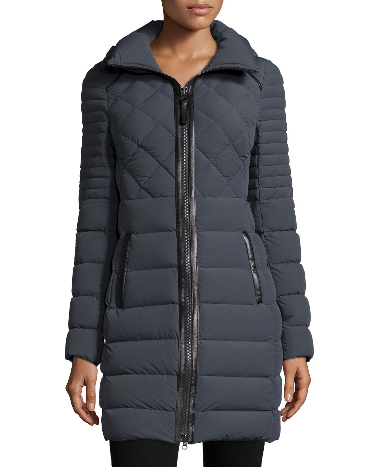 Lyst - Mackage Puffer Long Jacket With Leather Trim in Gray