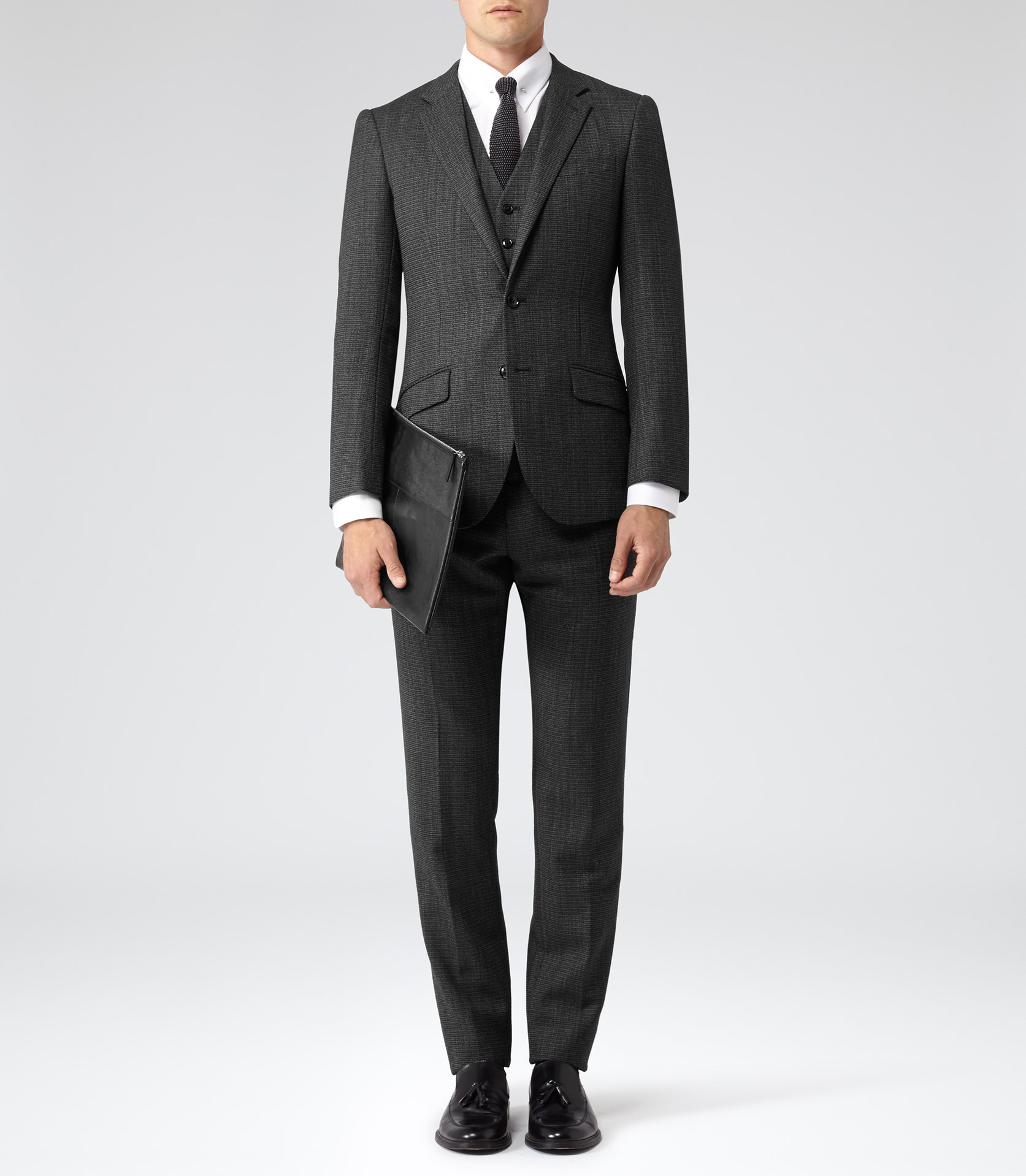 Reiss Malcolm Three-Piece Wool Suit in Gray for Men (DARK GREY) | Lyst
