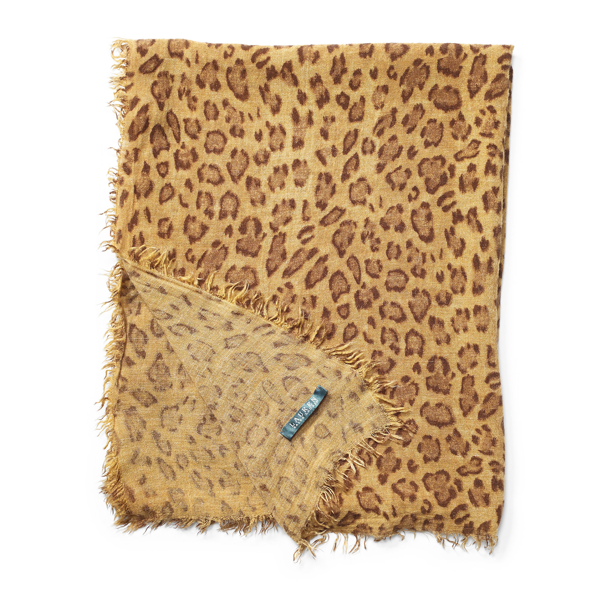 Ralph Lauren Leopard-print Wool-blend Scarf in Natural - Lyst