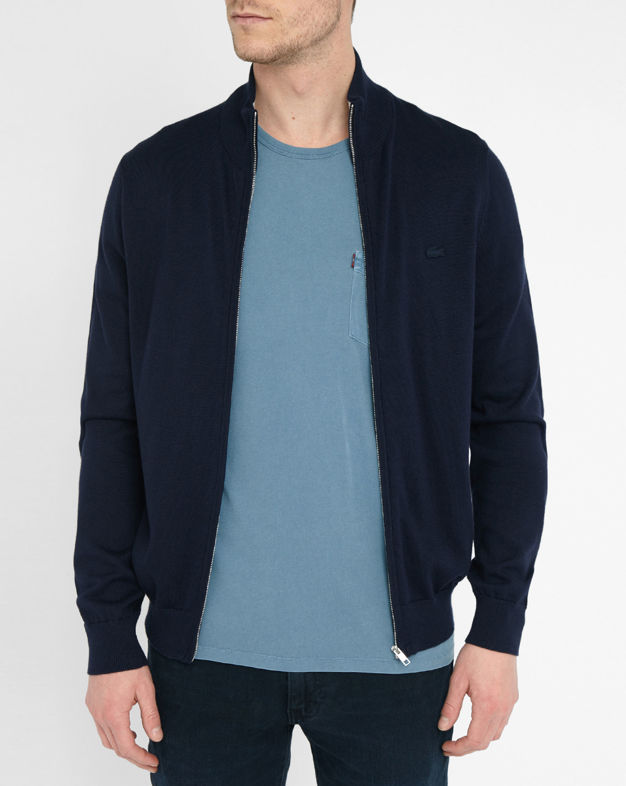Lacoste Navy Logo Sweater With Contrasting Elbow Patches in Blue for 