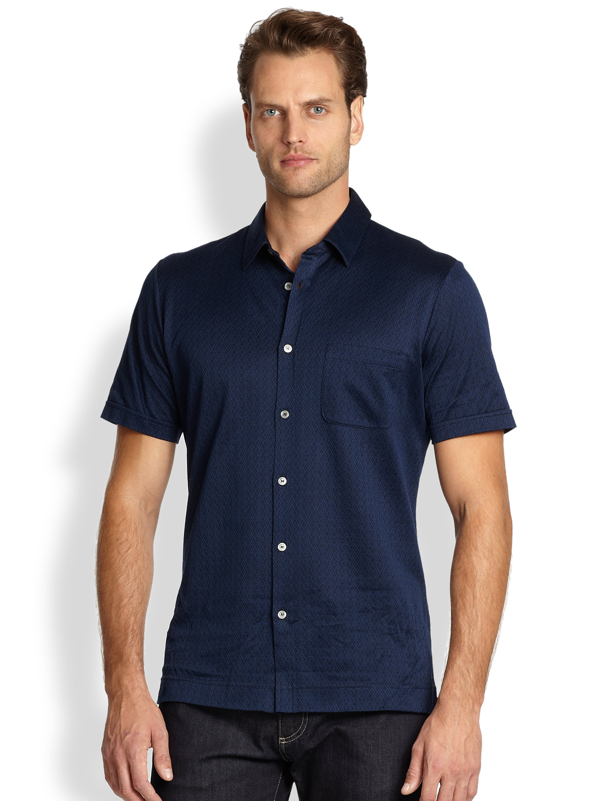 Canali Diamond-Print Jersey Shirt in Blue for Men (NAVY) | Lyst