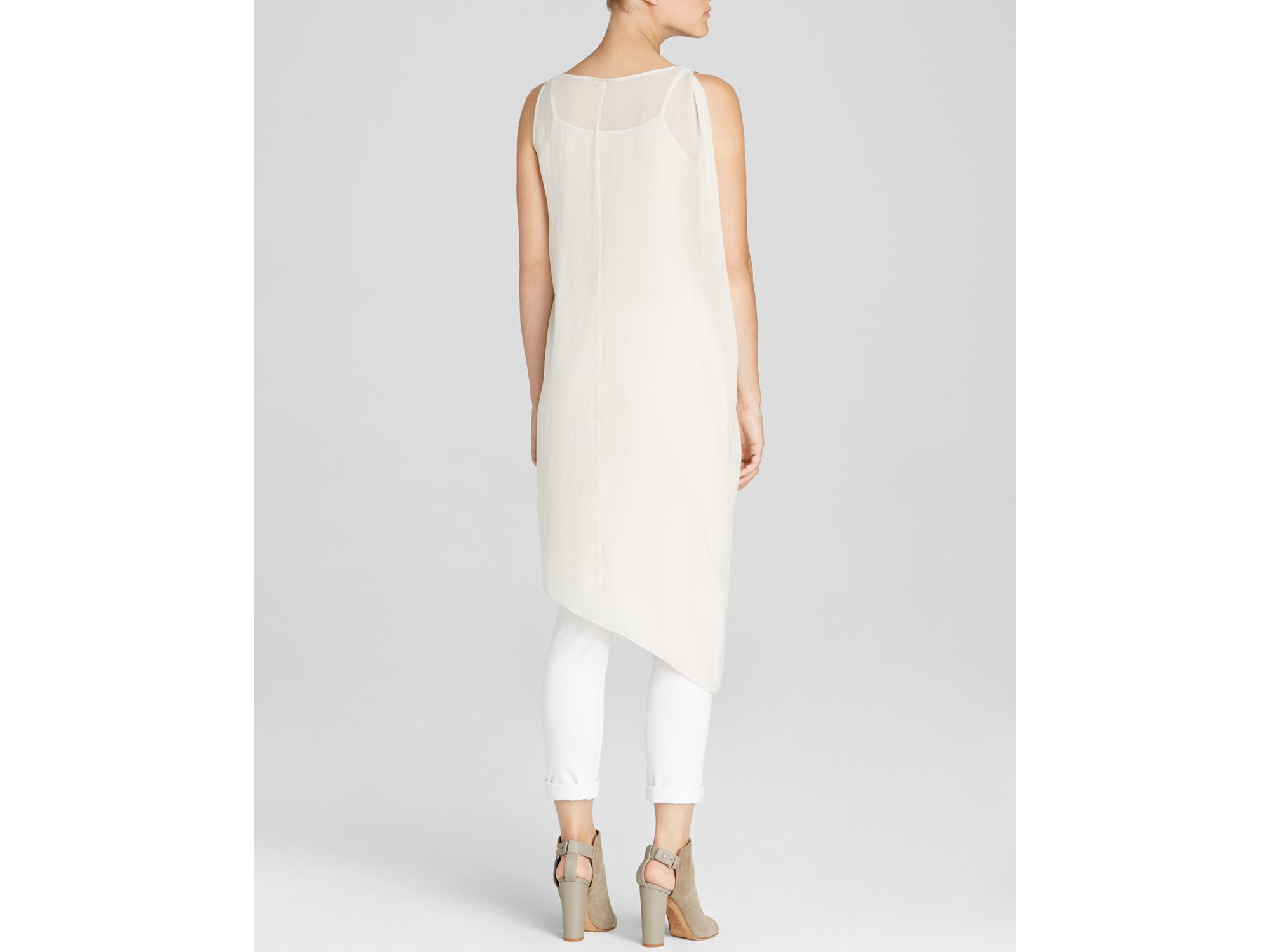 Lyst Eileen Fisher Asymmetric Silk Tank Dress in White