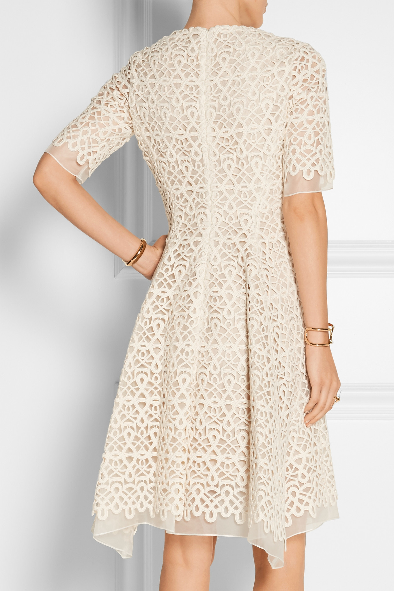 Lela Rose Guipure Lace And Organza Dress In Natural Lyst Gallery