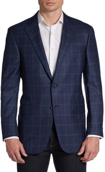 Hickey Freeman Windowpane Wool Two Button Sport Coat in Blue for Men ...