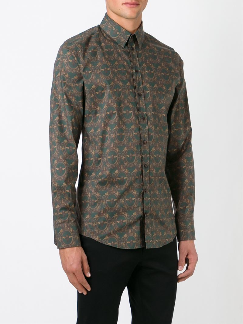 Lyst Dolce And Gabbana Crown And Bee Print Shirt In Green For Men 