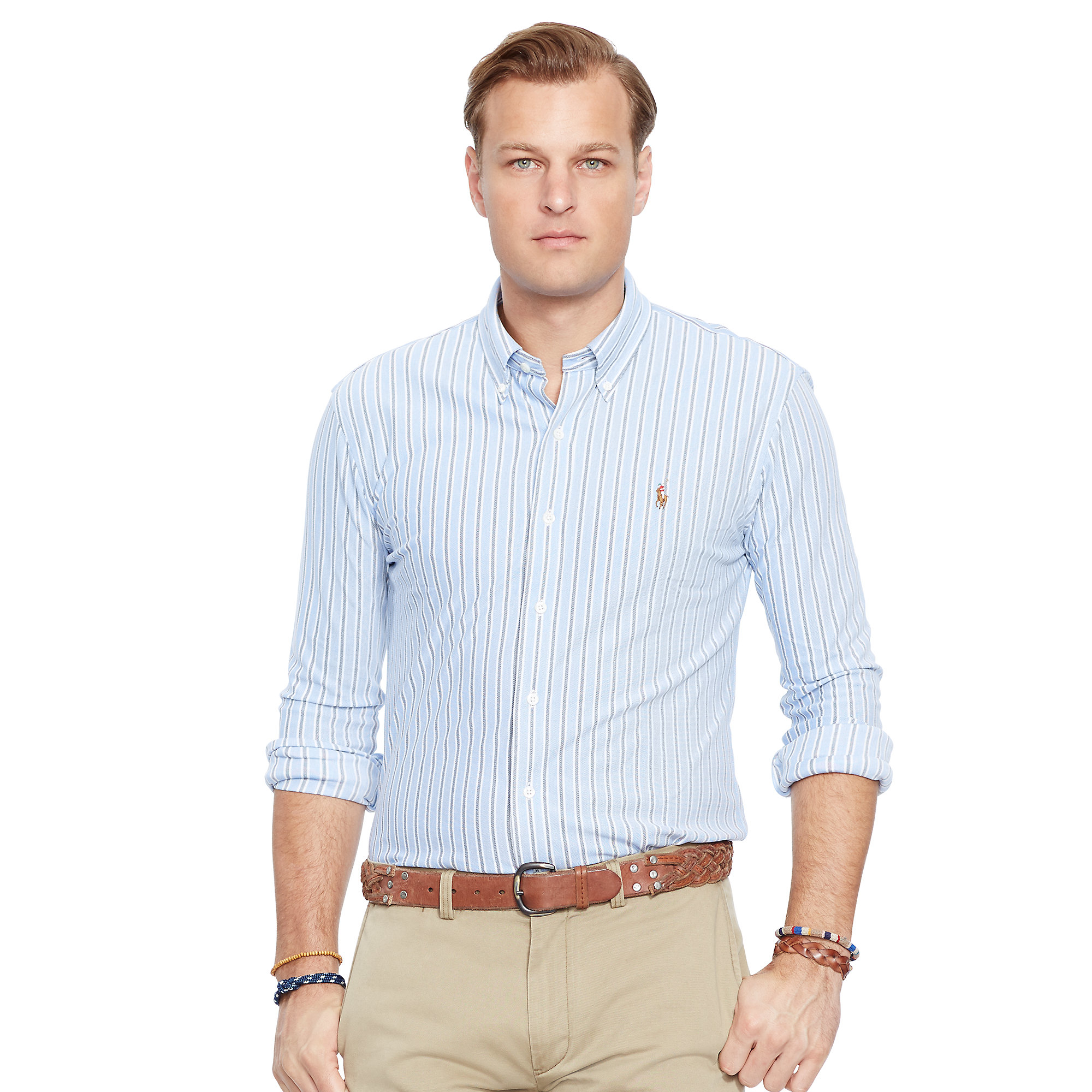 Lyst - Pink Pony Striped Knit Oxford Shirt in Blue for Men Gallery
