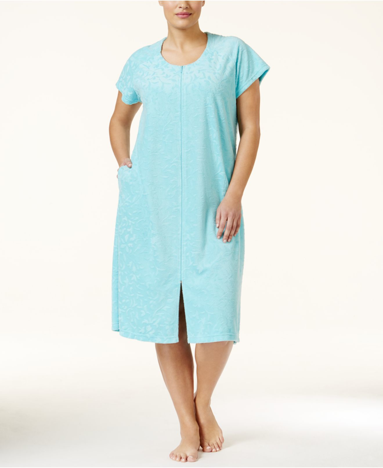 Miss Elaine Plus Size Zip-up Short Sleeve Robe in Blue - Lyst