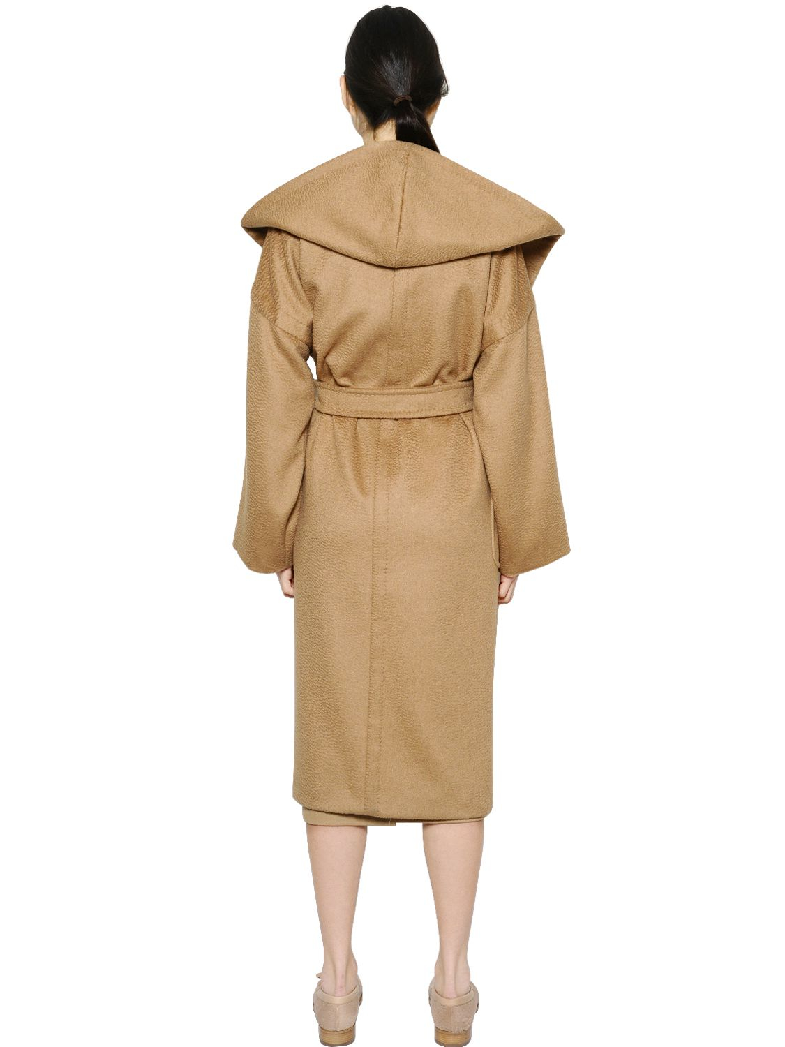 camel hooded wool coat