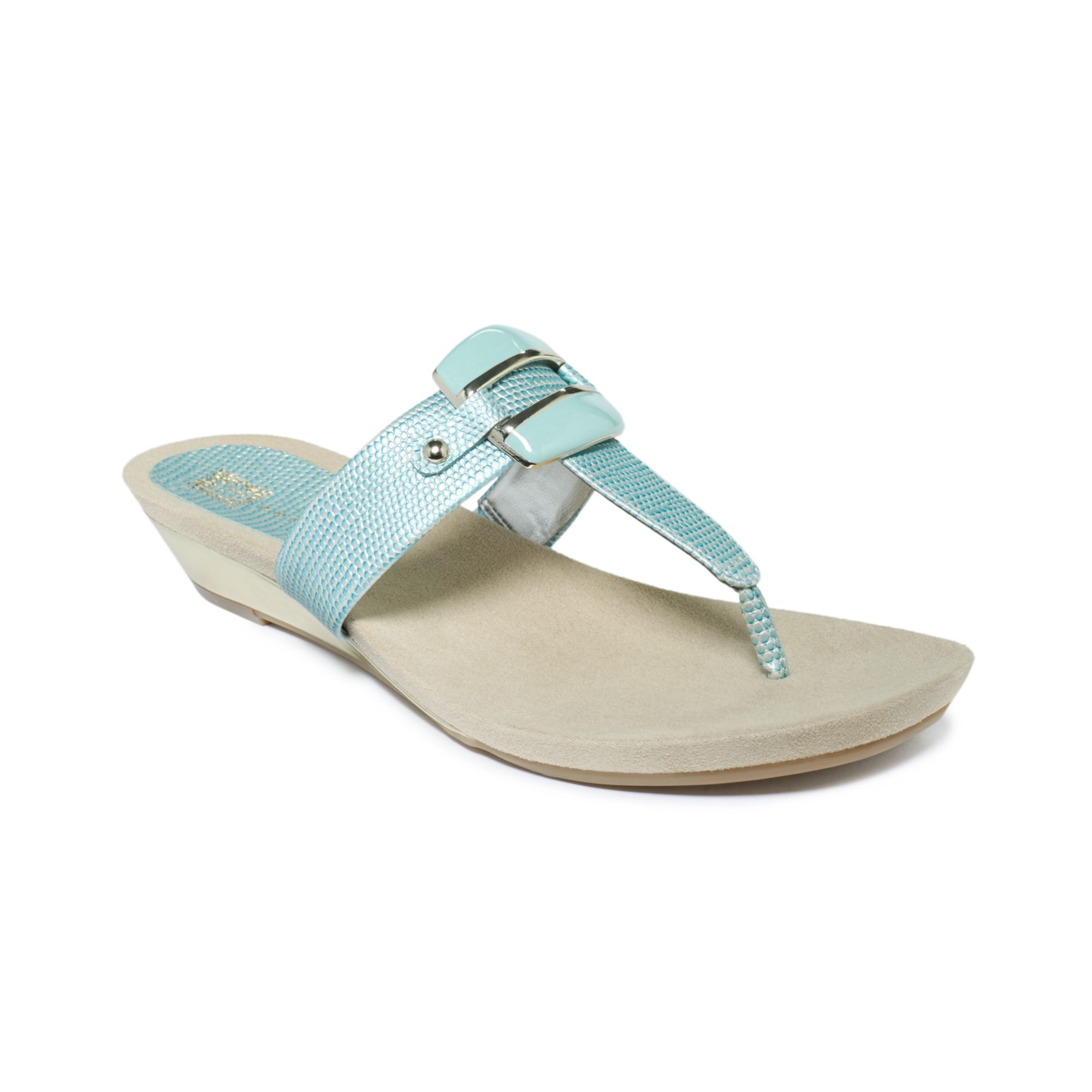 Anne Klein Ita Mid Wedge Thong Sandals in Blue | Lyst