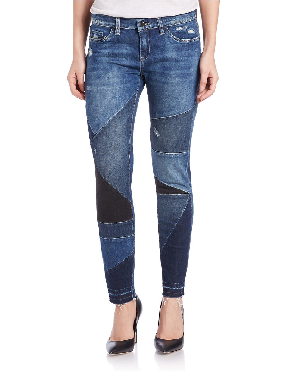 Lyst - Blank Distressed Patchwork Skinny Jeans- Blue Medium Wash in Blue