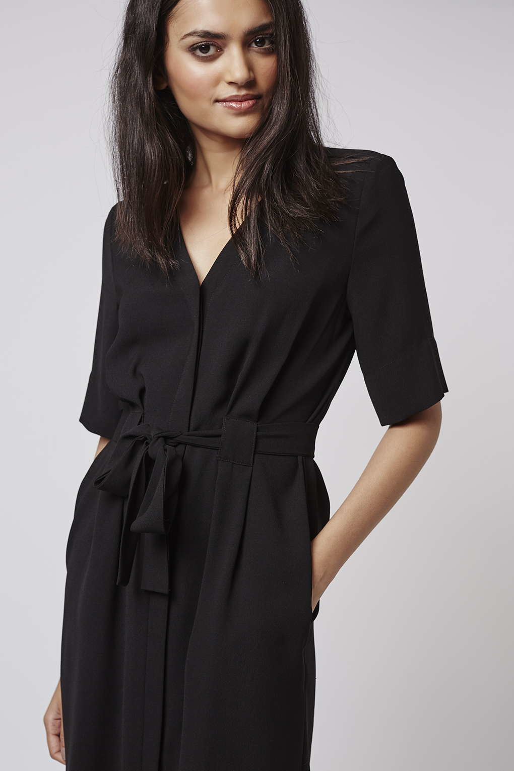 Lyst Topshop  Belted  Button down Dress  in Black 