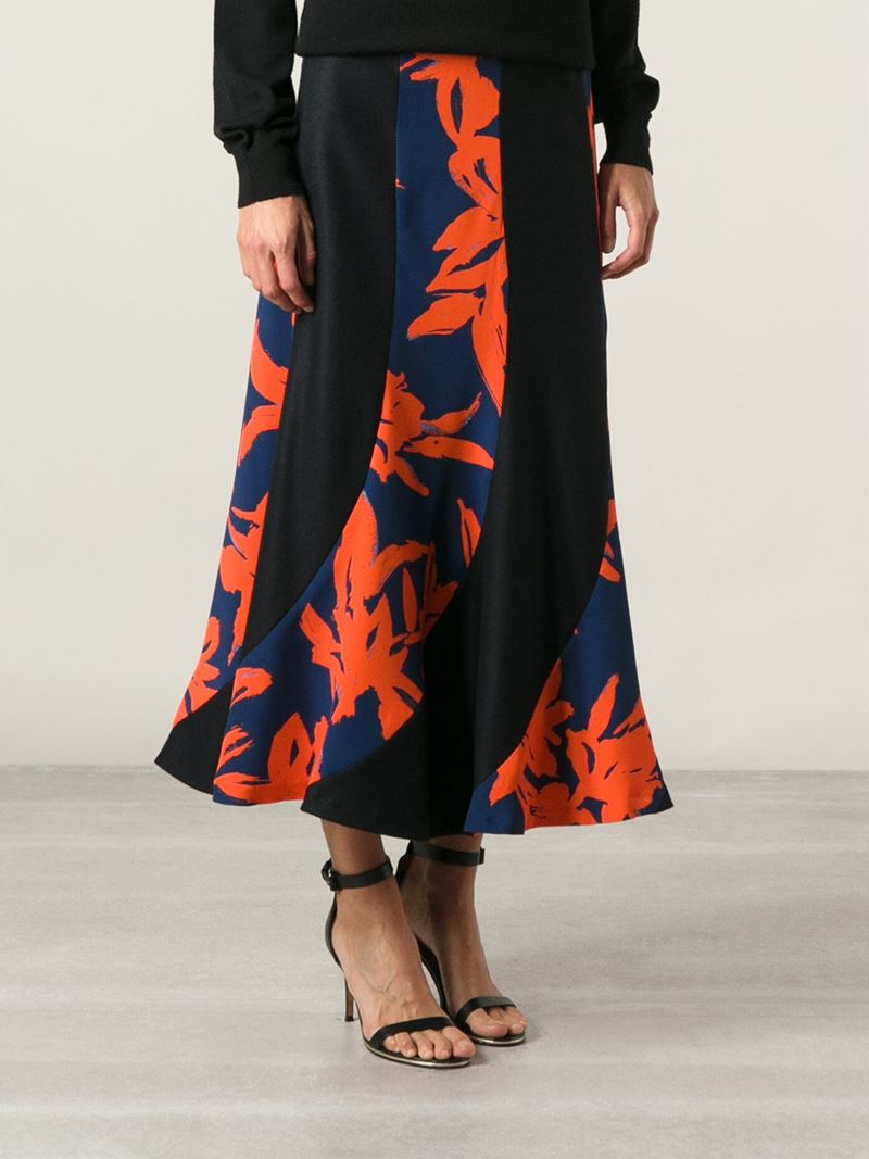 Dries van noten Floral Print Flared Skirt in Black | Lyst