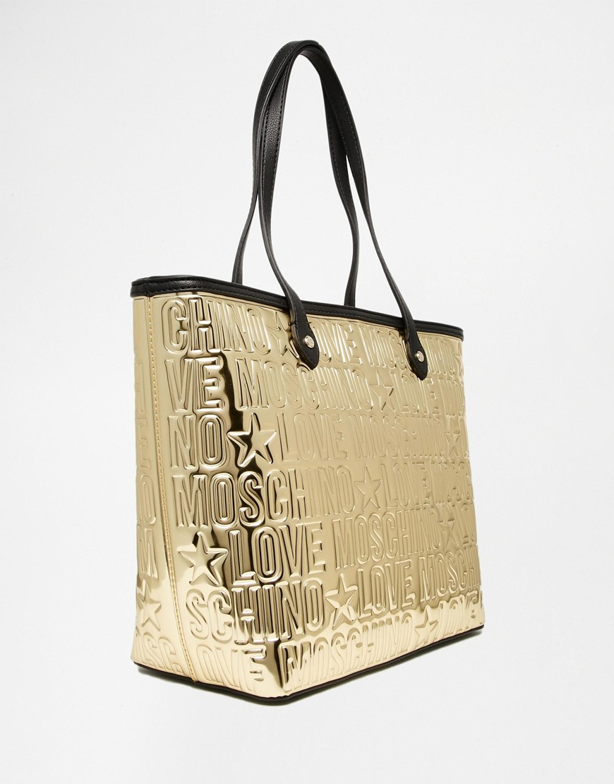Lyst Love Moschino Embossed Metallic Gold Shopper Bag in Metallic